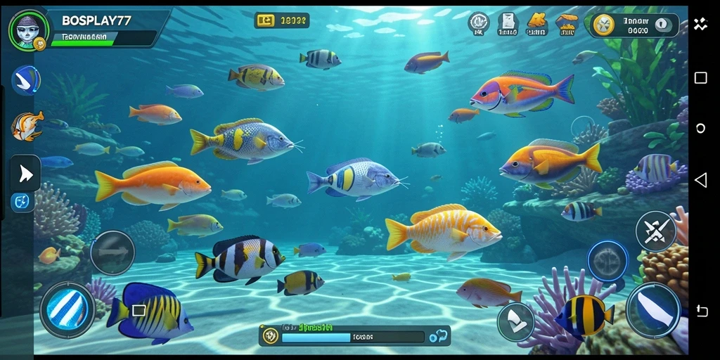 Screenshot utama BOSPLAY77 menampilkan aksi menembak ikan yang seru dan grafis yang menarik.