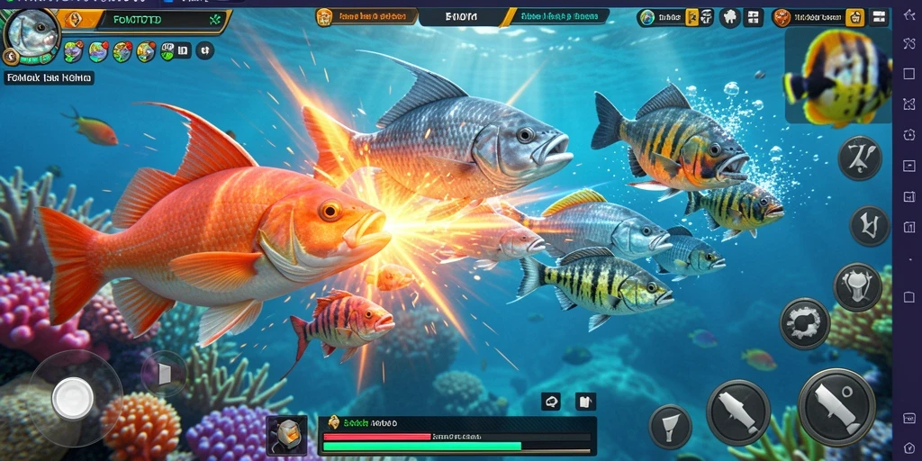 Screenshot gameplay FOMOTOTO menampilkan serunya menembak ikan.