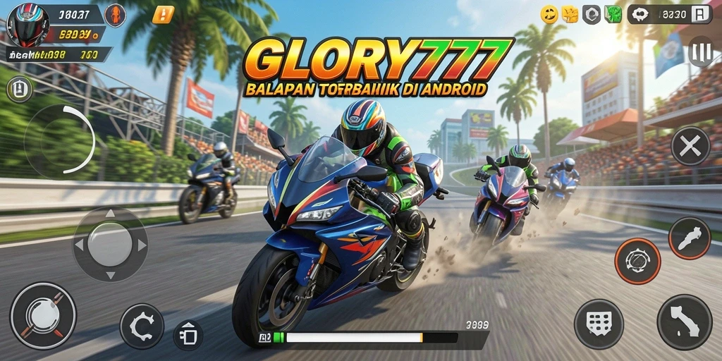 Tampilan gameplay seru balapan motor di GLORY777.