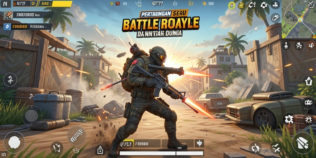 Screenshot gameplay GT777 menampilkan aksi seru dalam Battle Royale.