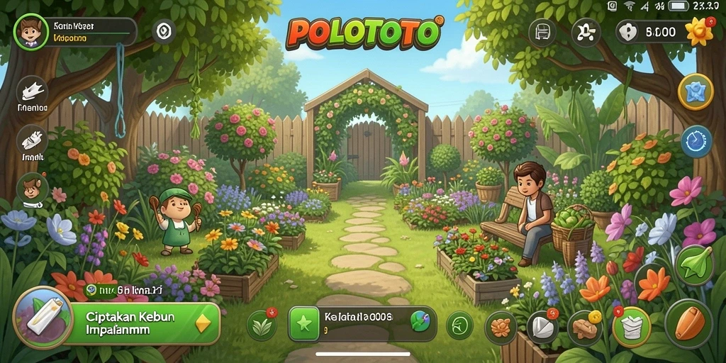 Tampilan menarik dari gameplay POLOTOTO yang menggambarkan aktivitas bertani.